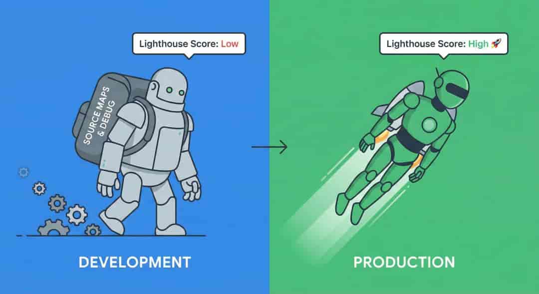 개발, 배포 환경의 Lighthouse 성능 점수 차이 왜 생기는 걸까? Thumbnail